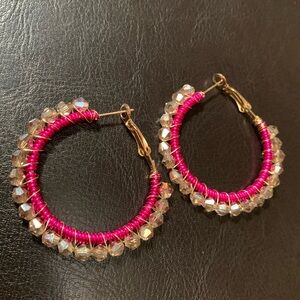 ⭐️2/$10 Gold and Pink Sparkling Crystal Beaded Hoops Handcrafted Earrings